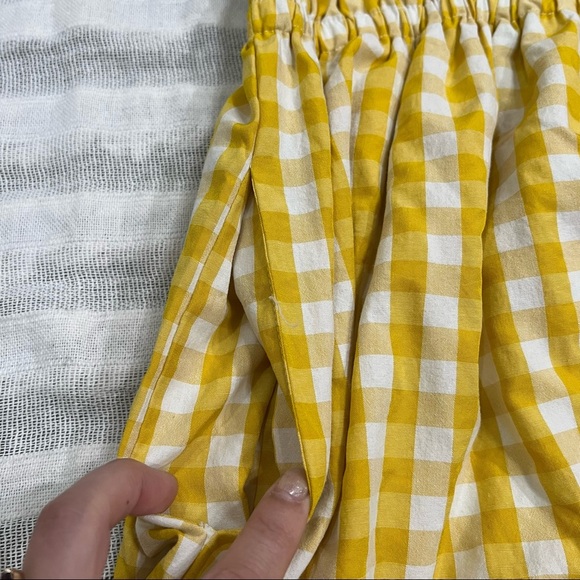 & Merci Womens Yellow White Gingham Tie Straps Mini Dress Sz S Boho Cottagecore - Picture 12 of 12